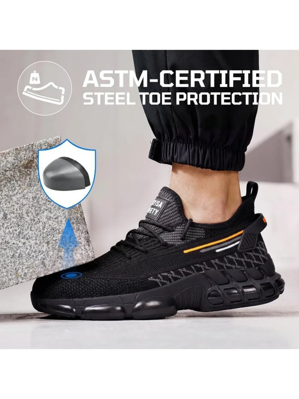 Mens Black Resistant Midsole Shoes Low Top Steel Toe Non Slip Hiking Boots